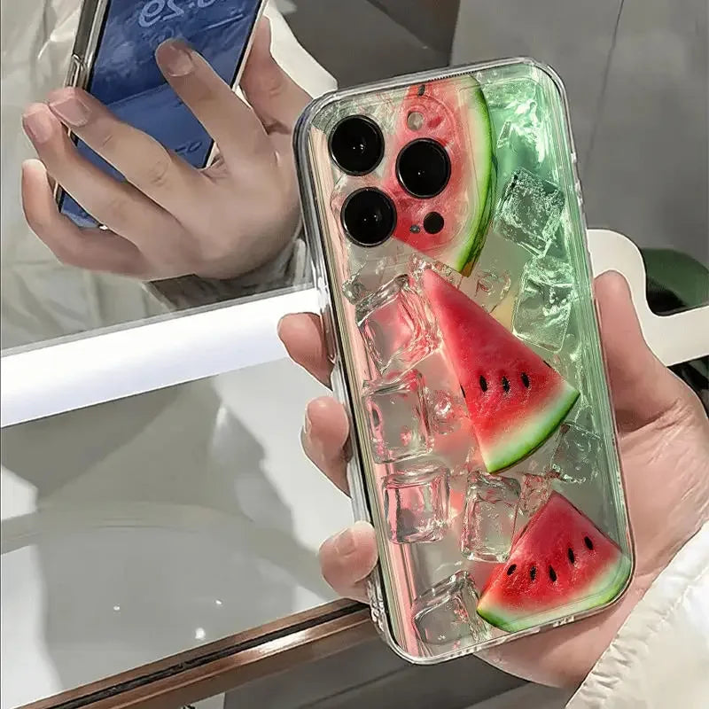 Ins Summer Fresh Iced Watermelon Simplicity Fashion Trendy Phone Case For iPhone 16 E 15 14 13 12 11 Pro XS Max 7 8 Plus Cover