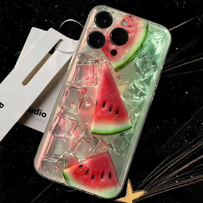 Ins Summer Fresh Iced Watermelon Simplicity Fashion Trendy Phone Case For iPhone 16 E 15 14 13 12 11 Pro XS Max 7 8 Plus Cover