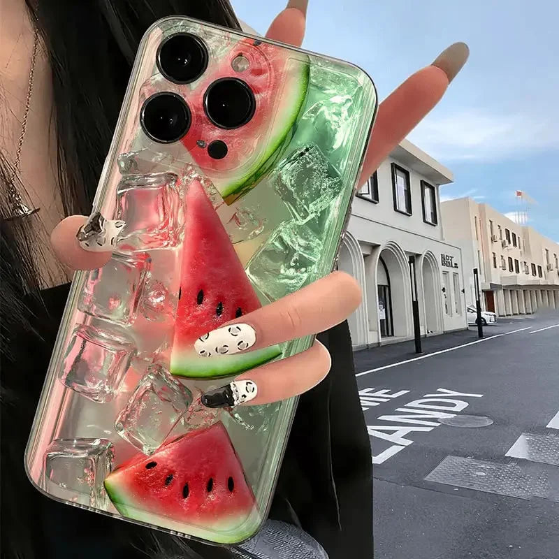 Ins Summer Fresh Iced Watermelon Simplicity Fashion Trendy Phone Case For iPhone 16 E 15 14 13 12 11 Pro XS Max 7 8 Plus Cover
