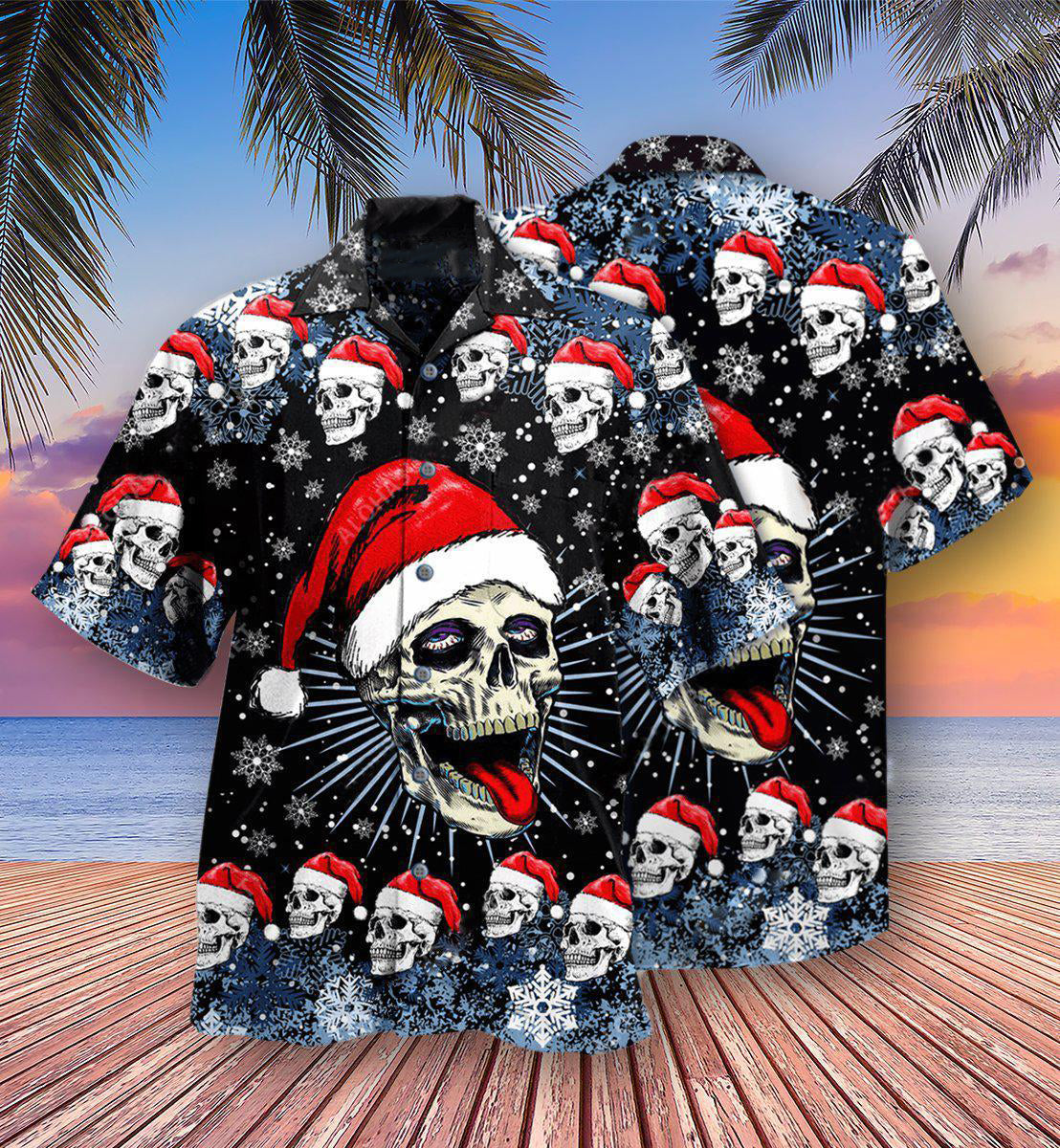 Skull Christmas On The Naughty Listand I Regret Nothing - Hawaiian Shirt
